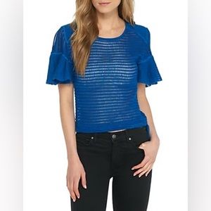 *SOLD* NWT Free People Babes Only Crochet Tee Short Bell Sleeve in Blue